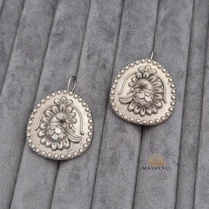 Brass Silver Oxidised Peacock Drop Earrings