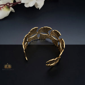 Golden Ginkgo Leaf Design Western Cuff Kada Bracelet