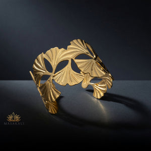 Golden Ginkgo Leaf Design Western Cuff Kada Bracelet