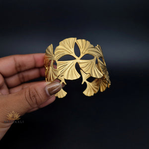 Golden Ginkgo Leaf Design Western Cuff Kada Bracelet