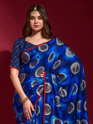 Masakali Printed Art Silk Dark Blue Saree, Party Wear Saree for Women
