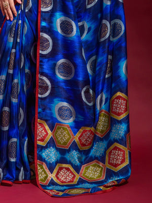 Masakali Printed Art Silk Dark Blue Saree, Party Wear Saree for Women