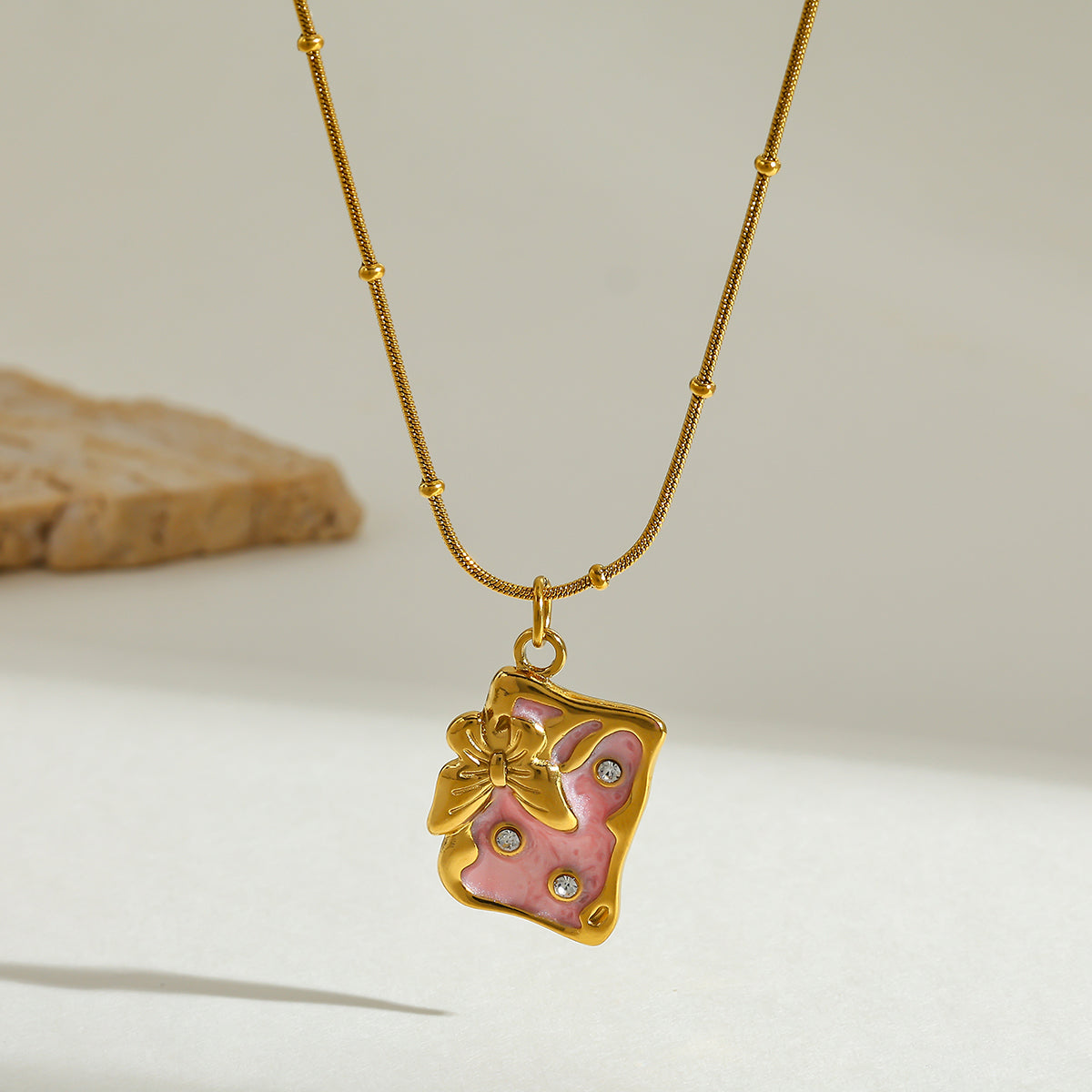 18K Gold-Plated CZ Embellished Butterfly Enamel Pendant Necklace