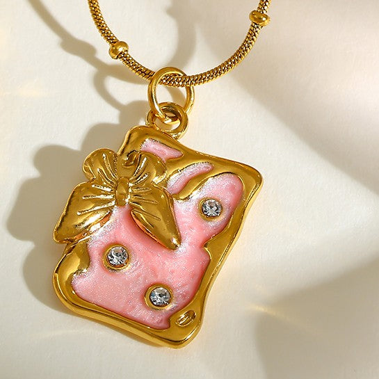 18K Gold-Plated CZ Embellished Butterfly Enamel Pendant Necklace