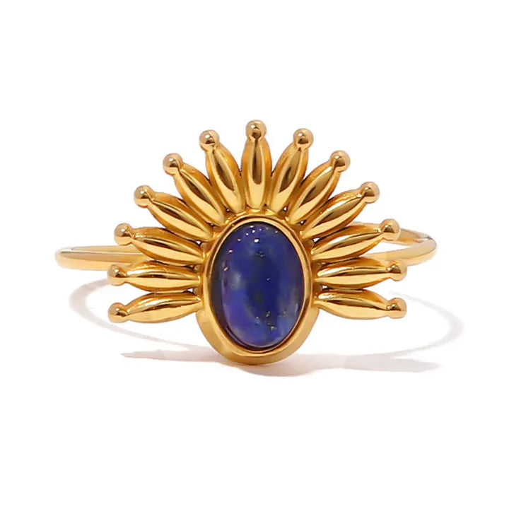 18K Gold-Plated Natural Gemstone Sunburst Adjustable Ring
