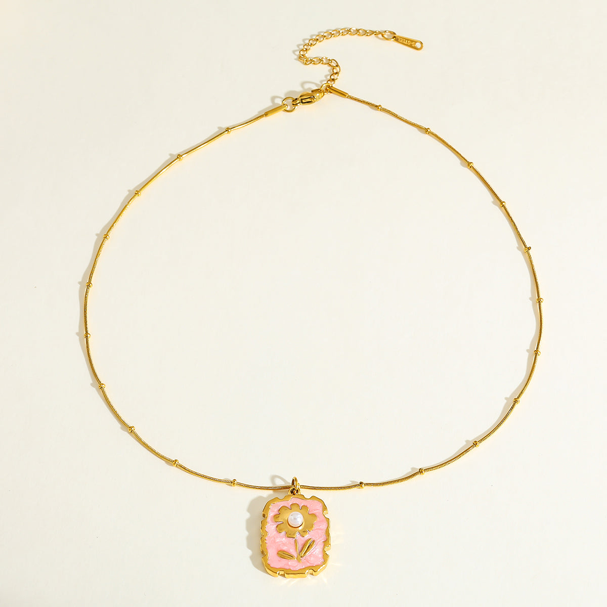 18K Gold-Plated Pearl-Embedded Flower Enamel Pendant Necklace