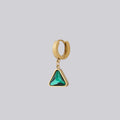 18K Gold Gemstone Pendant Earrings, Triangular Shape Green Zirconia Stone Hoop Earrings