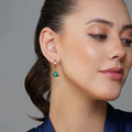 18K Gold Gemstone Pendant Earrings, Triangular Shape Green Zirconia Stone Hoop Earrings