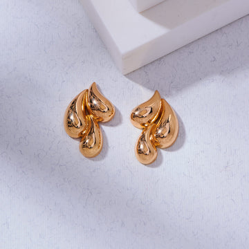 1 Pair Triple Droplet Shape Earrings, Anti Tarnish Studs,  Stainless Steel Gold Plated Earrings (MKAN1014)