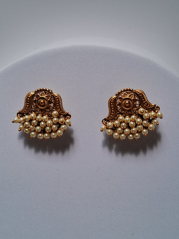 Antique Earrings, Pearl Matte Gold Plating (MKAN1001)