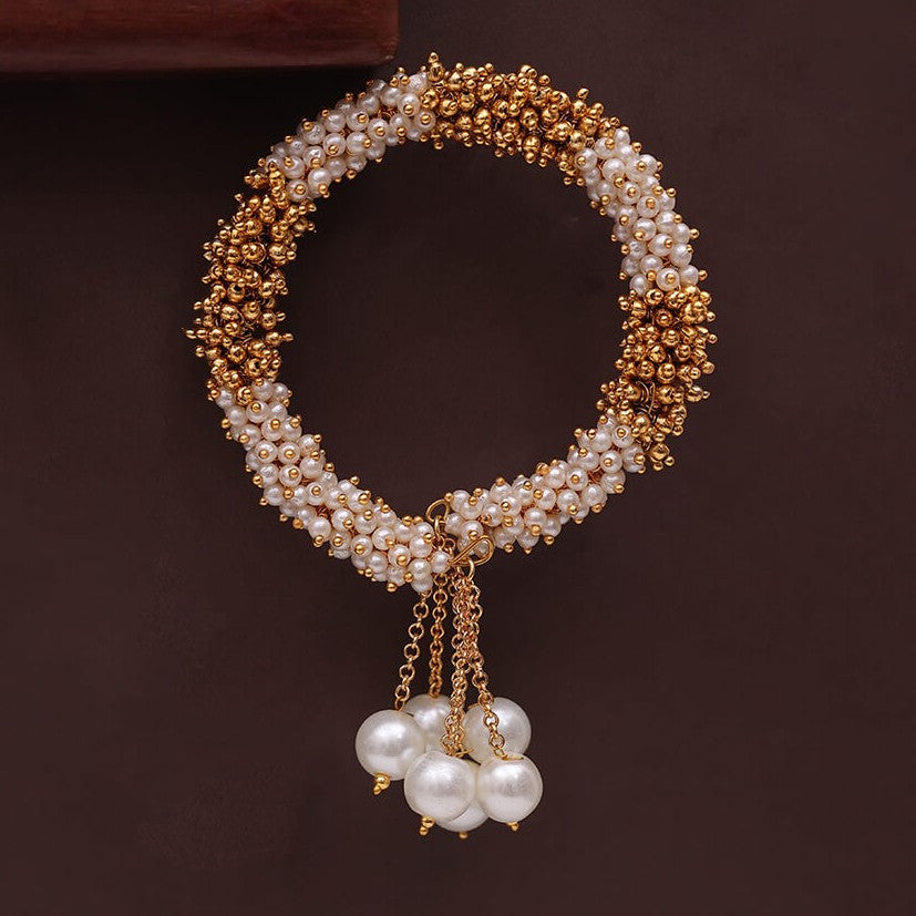 Adjustable Gold-Toned Bracelet, Pearl Beaded Bracelet (MKAN1003)