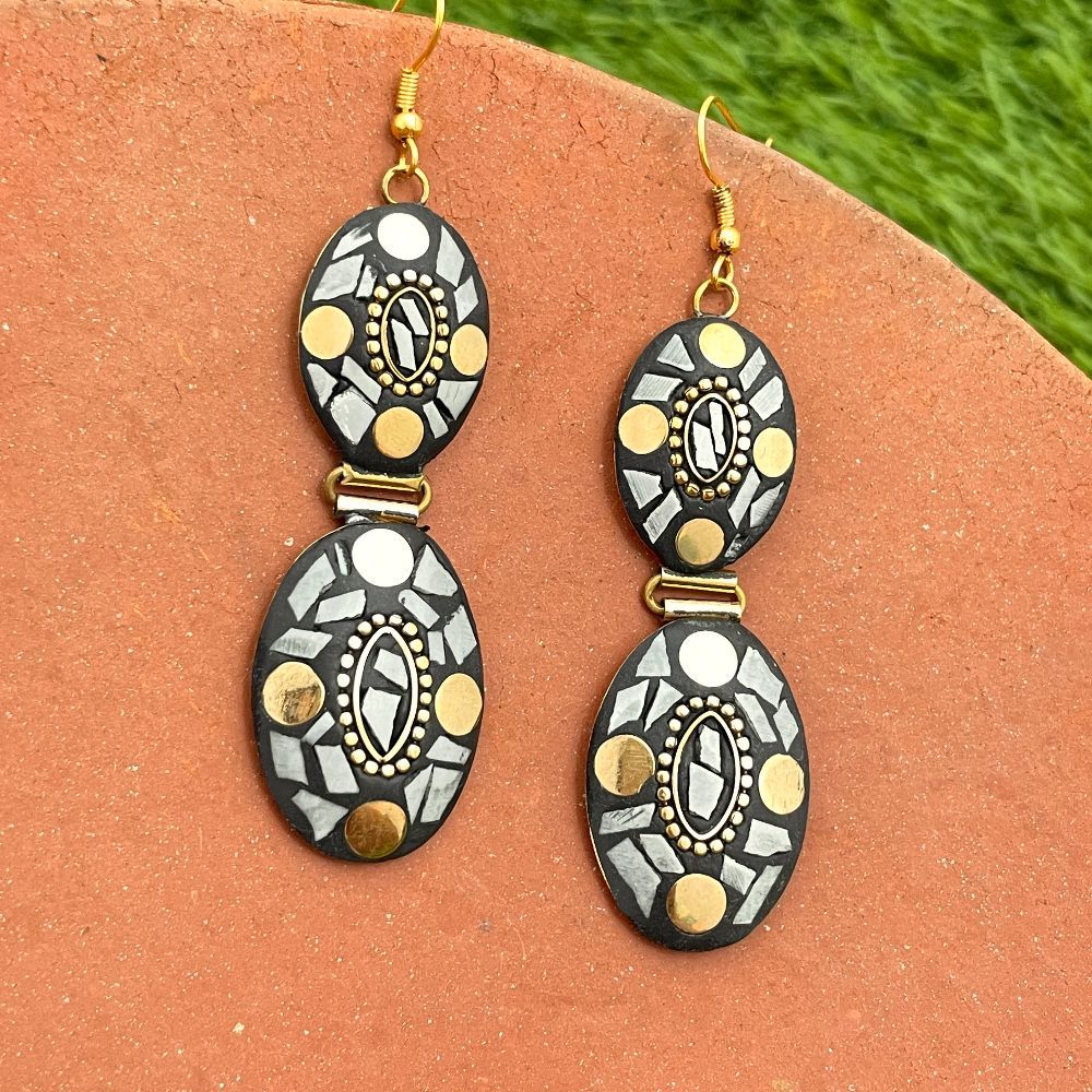 Afghani Handmade Lac Work Double Layer Dangler Earrings