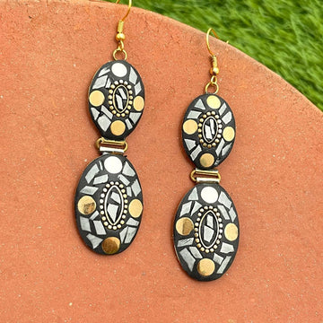 Afghani Handmade Lac Work Double Layer Dangler Earrings