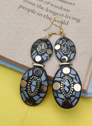 Afghani Lac Work Handmade Earrings, Tibetan Style Double Layer Oval Shape Earrings (MKMH1029)