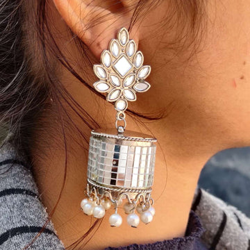 Afghani Mirror Work Dangler Jhumki Earrings