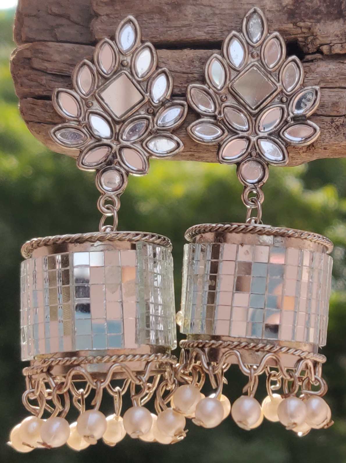 Afghani Mirror Work Dangler Jhumki Earrings