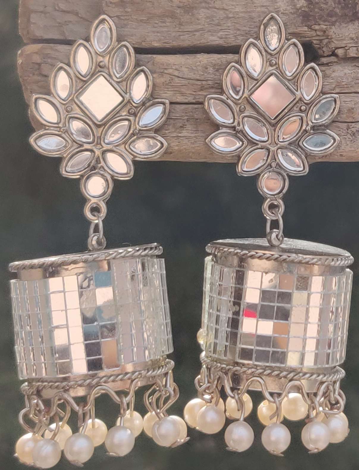 Afghani Mirror Work Dangler Jhumki Earrings
