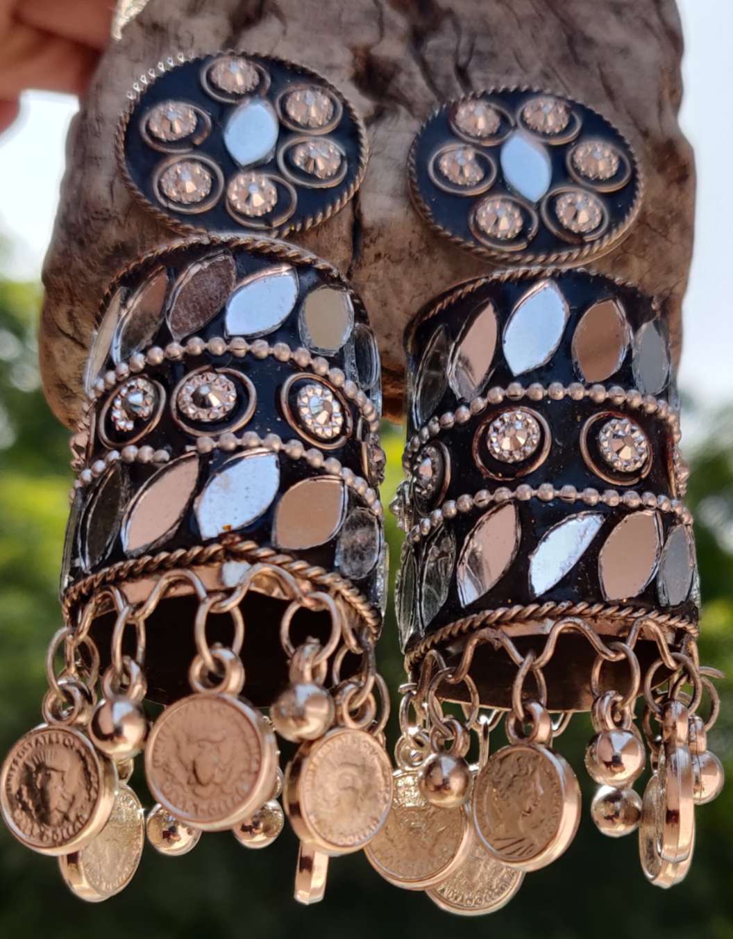 Afghani Mirror Work Stone Studded Jhumka Earrings For Women & Girls