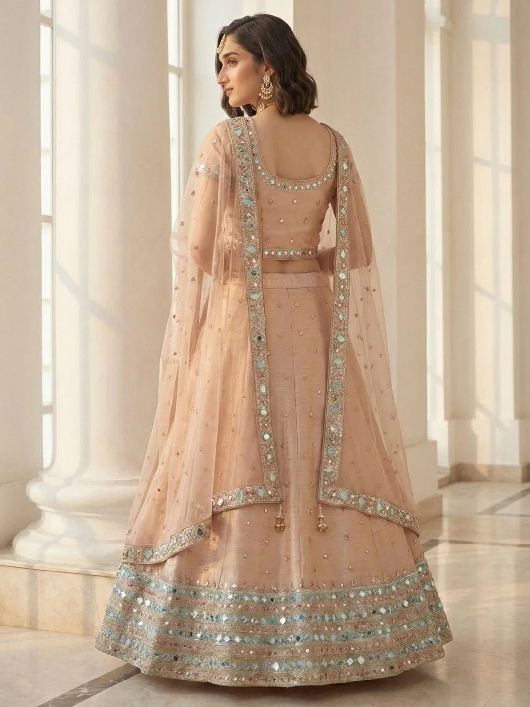 Masakali Soft Peach Mirror-Work Lehenga Set