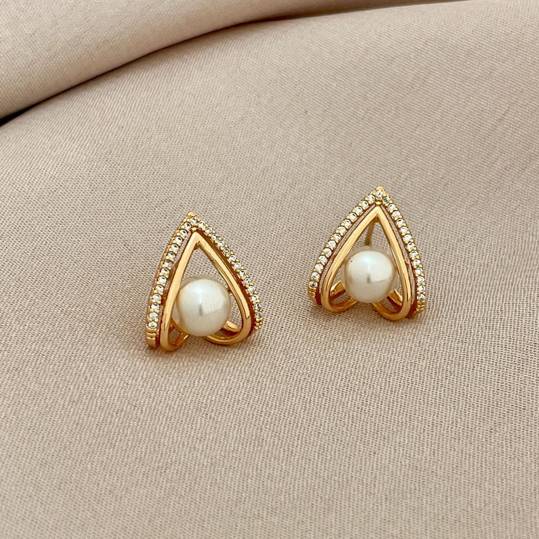 American Diamond Embellished Korean Pearl Stud Earrings