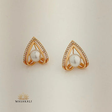 American Diamond Embellished Korean Pearl Stud Earrings