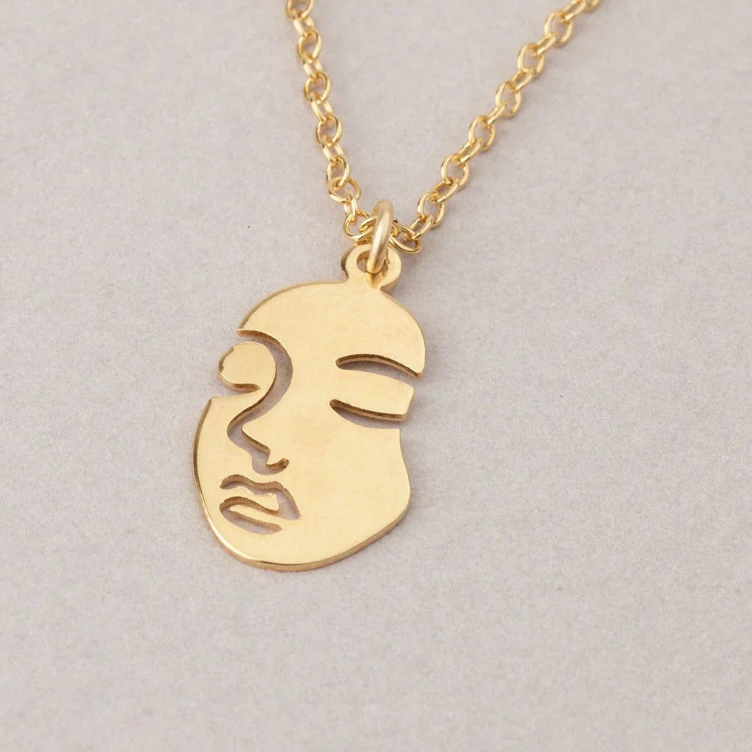 Anti-Tarnish Gold-Plated Abstract Face Design Pendant Necklace