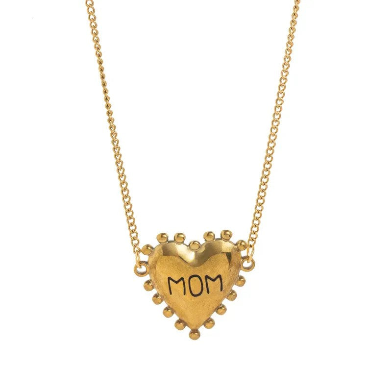 Anti-Tarnish Gold-Plated Mom Heart Pendant Necklace
