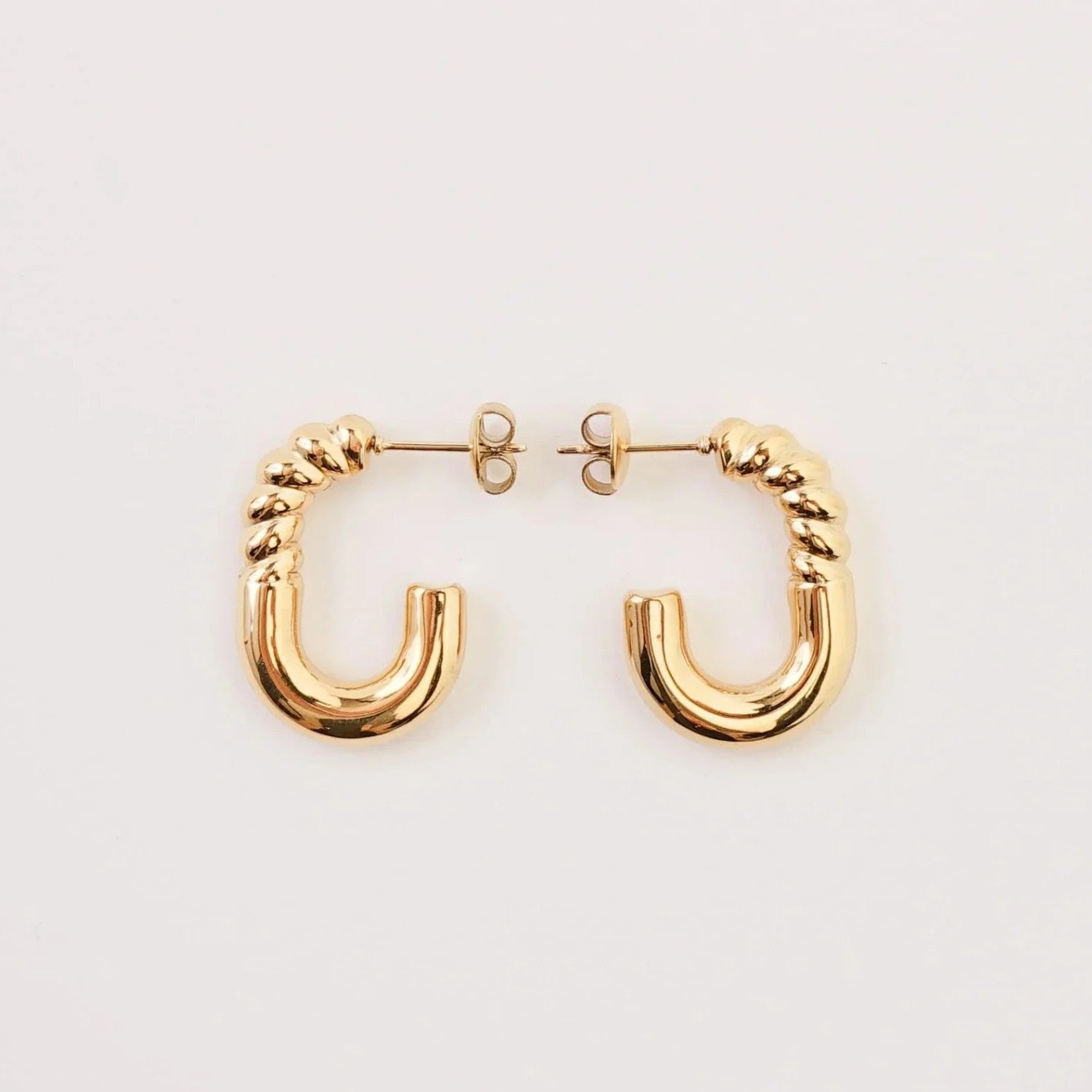 Anti-Tarnish Golden Twisted Hoop Earrings