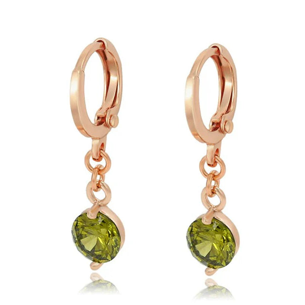 Anti-Tarnish Olive Green Zirconia Stone-Studded Dangle Earrings
