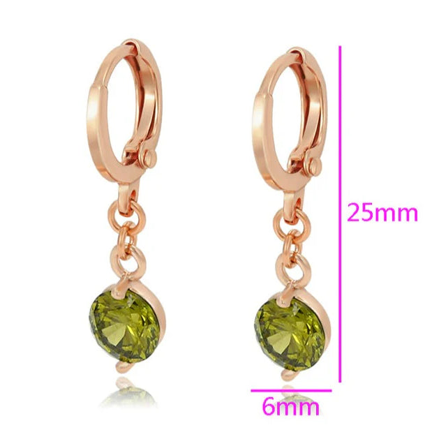 Anti-Tarnish Olive Green Zirconia Stone-Studded Dangle Earrings