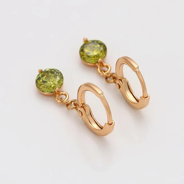 Anti-Tarnish Olive Green Zirconia Stone-Studded Dangle Earrings