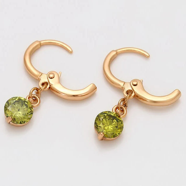 Anti-Tarnish Olive Green Zirconia Stone-Studded Dangle Earrings