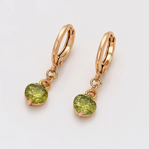 Anti-Tarnish Olive Green Zirconia Stone-Studded Dangle Earrings