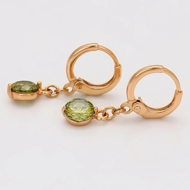 Anti-Tarnish Olive Green Zirconia Stone-Studded Dangle Earrings