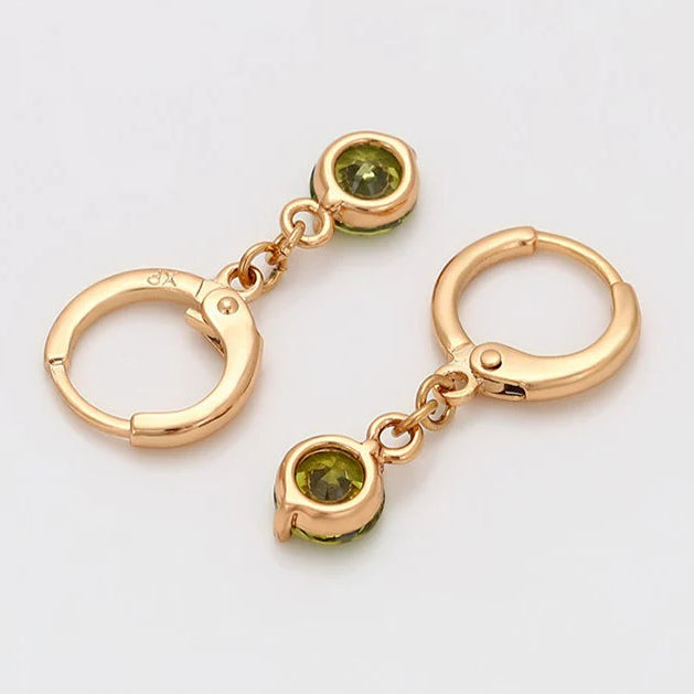 Anti-Tarnish Olive Green Zirconia Stone-Studded Dangle Earrings