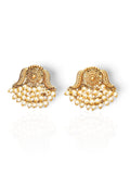 Matte Gold-toned Antique Earrings, Pearl Studded Earrings