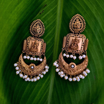 Antique Gold-Plated Lakshmi Chandbali Earrings