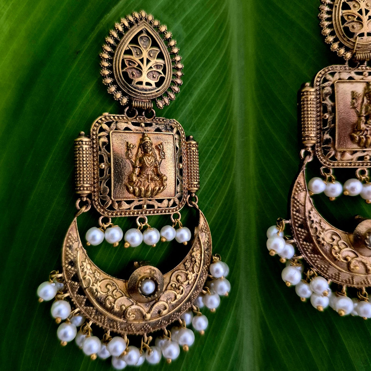 Antique Gold-Plated Lakshmi Chandbali Earrings