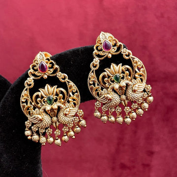 Antique Gold-Plated Peacock Design South Indian Earrings
