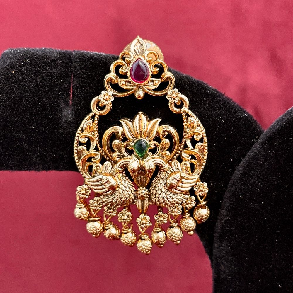 Antique Gold-Plated Peacock Design South Indian Earrings