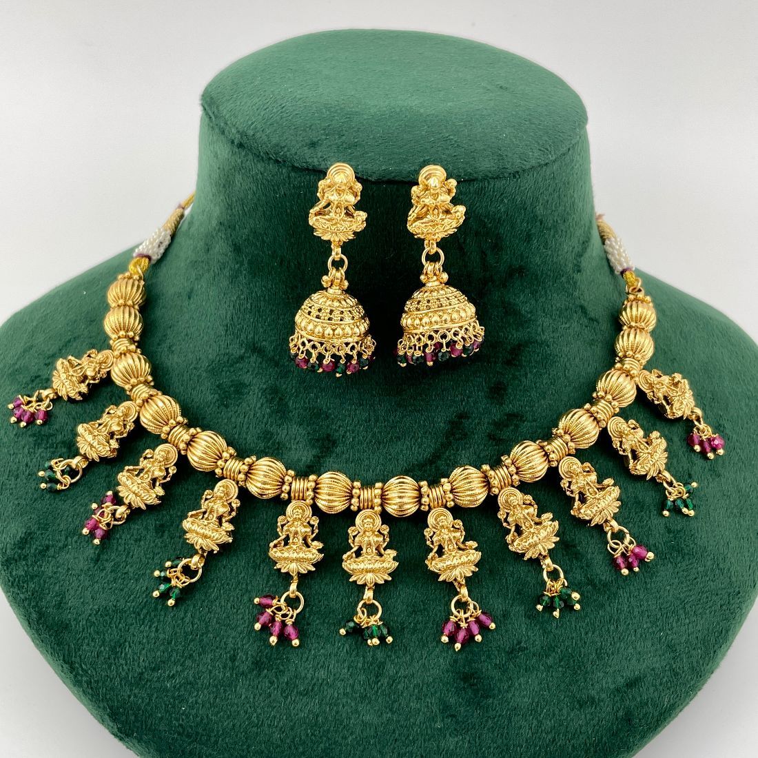 Antique South Indian Goddess Laxmi Temple Necklace Set