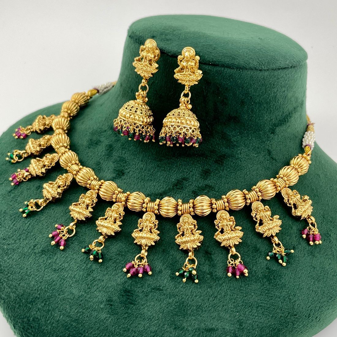 Antique South Indian Goddess Laxmi Temple Necklace Set