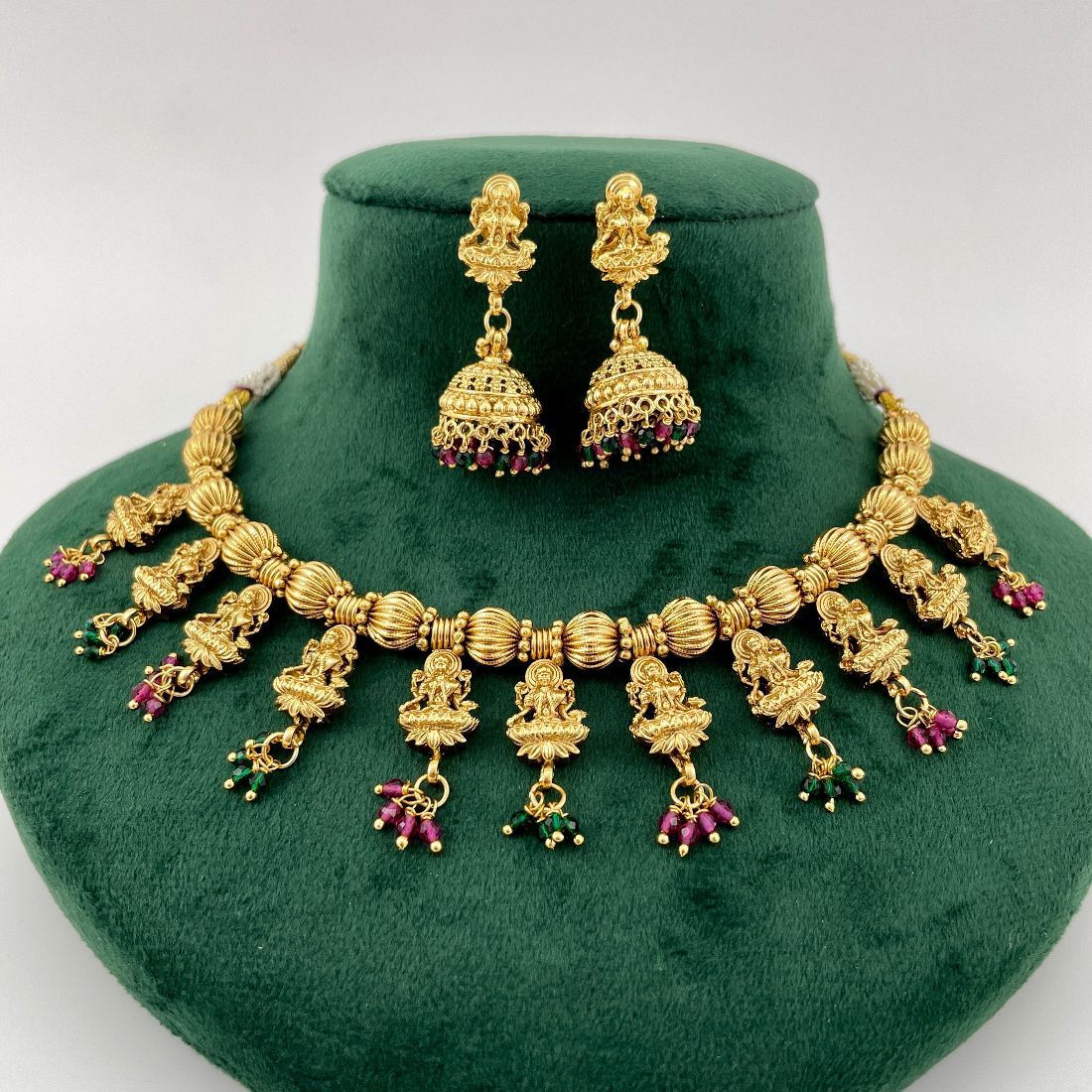 Antique South Indian Goddess Laxmi Temple Necklace Set