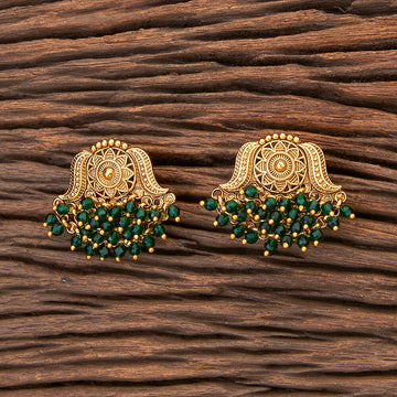 Antique Tops With Matte Gold Plating, Green Beaded Earrings