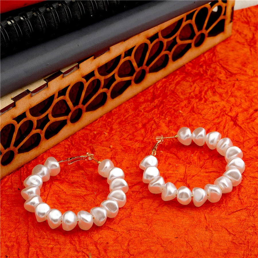 Baroque Pearl Hoops, Large Irregular Shape White Pearls, Korean Earrings