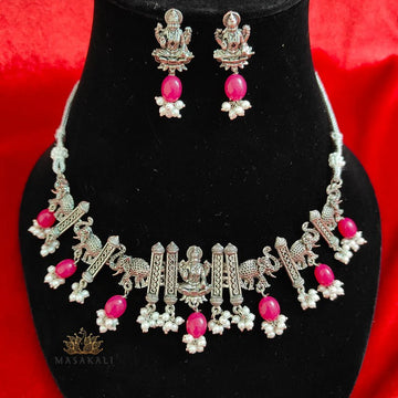 Beaded Goddess Laxmi Choker Necklace Set, Ruby