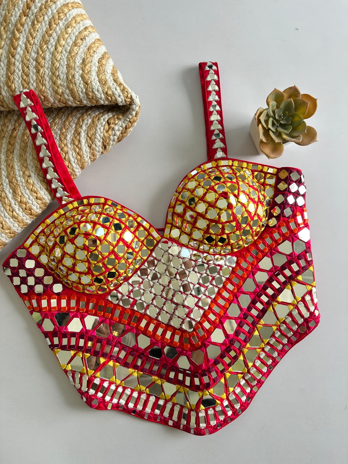 Beautiful Handwork Original Mirror Designer Readymade Blouse