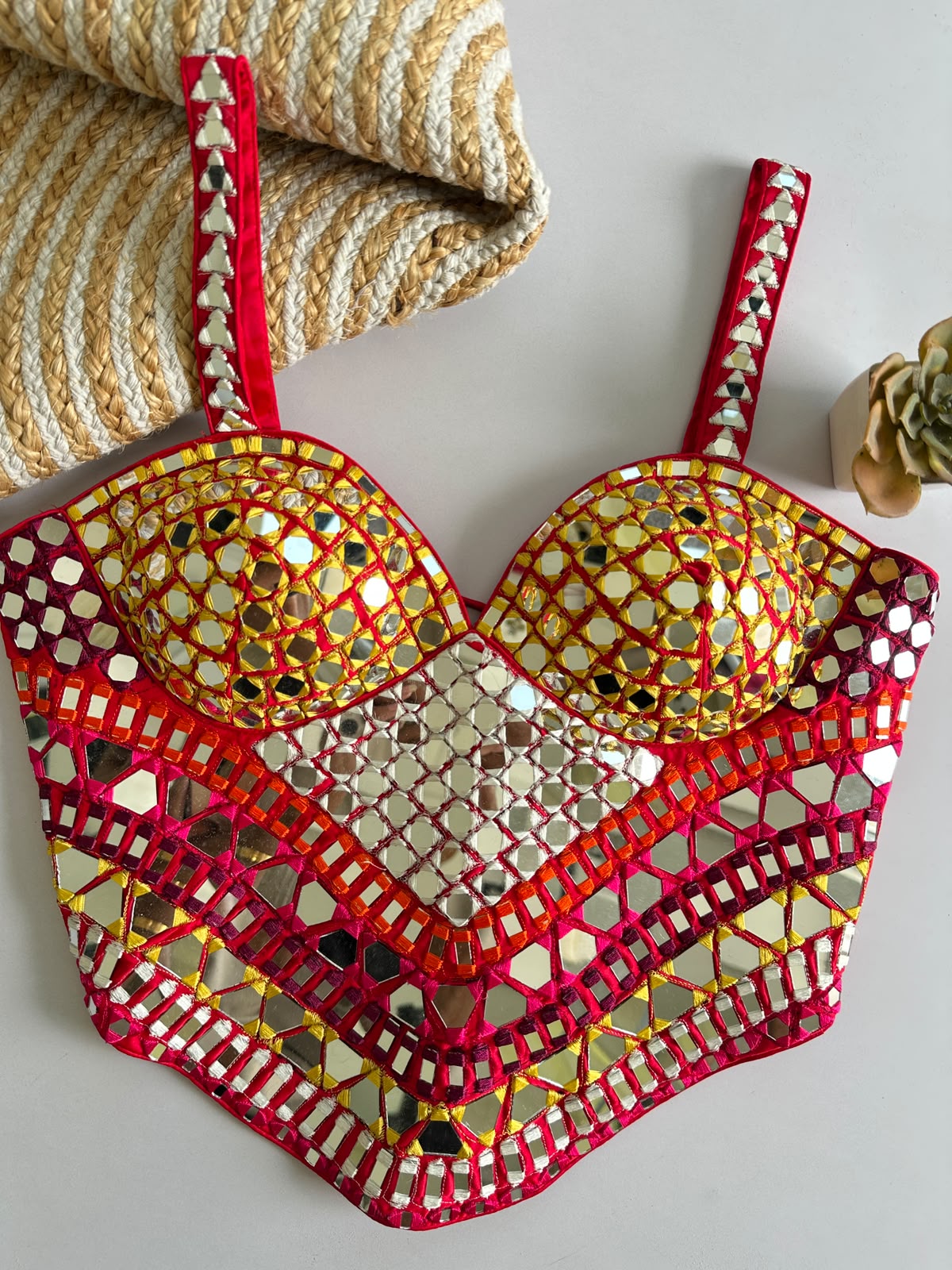 Beautiful Handwork Original Mirror Designer Readymade Blouse