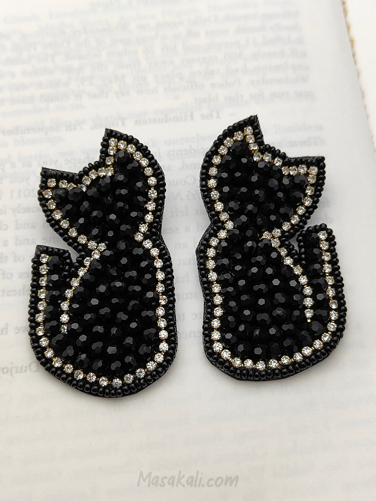 Black Cat Earrings, Quirky Kali Billi Beaded Stud Earrings (MSAF1002)
