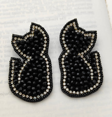 Black Cat Earrings, Quirky Kali Billi Beaded Stud Earrings (MSAF1002)